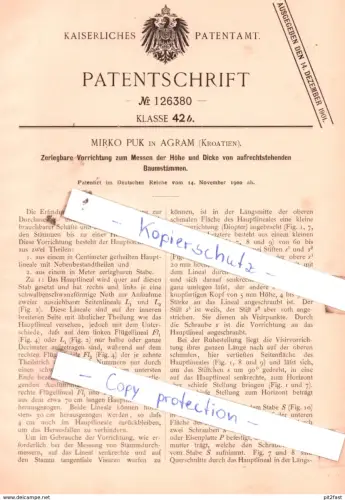original Patent - M. Puk in Agram , Kroatien  , 1900 , Vorrichtung zum Messen der Höhe und Dicke von Baumstämmen !!!