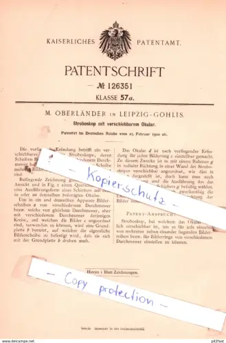 original Patent - M. Oberländer in Leipzig-Gohlis , 1900 , Stroboskop mit verschiebbarem Okular !!!
