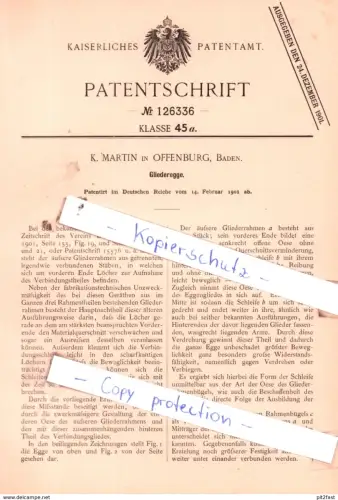 original Patent - K. Martin in Offenburg, Baden , 1901 ,  Gliederegge !!!