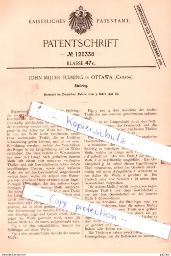original Patent - John Miller Fleming in Ottawa , Canada , 1901 , Stellring !!!