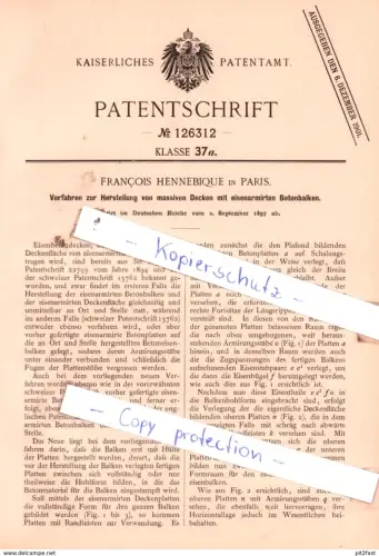 original Patent - Francois Hennebique in Paris , 1897 , Verfahren zur Herstellung von massiven Decken !!!