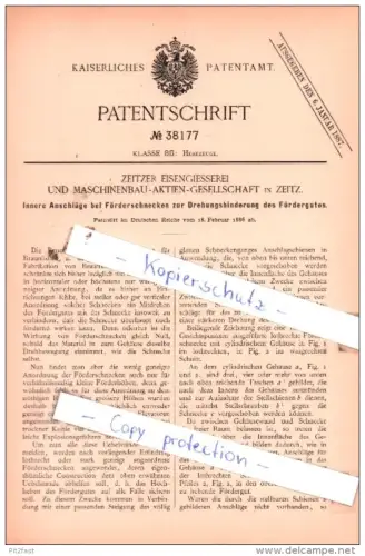 Original Patent  - Zeitzer Eisengiesserei und Maschinenbau-Aktien-Gesellschaft in Zeitz , 1886 , !!!
