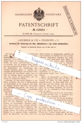 Original Patent  - Langheck & Cie in Esslingen a. N. , 1897 , Farbstoffe, Firnisse, Lacke !!!