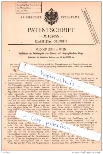 Original Patent  -  Rudolf Leth in Wien , 1906 , Wiedergabe von Bildern  !!!