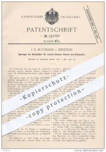 original Patent - J. H. Bultmann , Bielefeld , 1900 , Spurlager mit Ölbehälter für schnell laufene Achsen u. Achszapfen