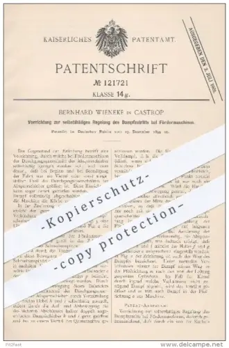 original Patent - Bernhard Wieneke , Castrop , 1899 , Regelung des Dampfzutritts bei Fördermaschinen , Förderung !!