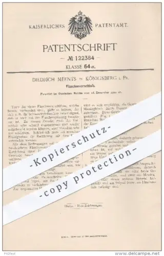 original Patent - Diedrich Meents , Königsberg , 1900 , Flaschenverschluss , Flasche , Flaschen , Glas , Verschluss !!!