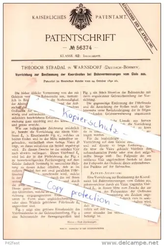 Original Patent - T. Stradal in Warnsdorf / Varnsdorf , Deutsch-Böhmen , 1890 , Bestimmung der Koordinaten !!!