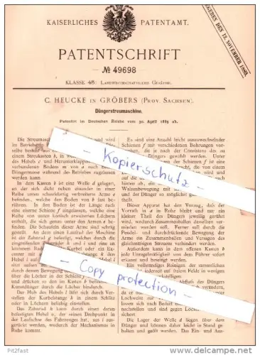 Original Patent - C. Heucke in Gröbers , Prov. Sachsen , 1889 , Düngerstreumaschine !!!