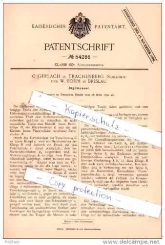 Original Patent - C. Gerlach in Trachenberg / Zmigród , Schlesien und W. Böhm in Breslau , 1890 ,  !!!