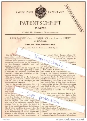 Original Patent - Jules Dheyne, Graf von Nydprück und J. de la Hault in Brüssel , 1890 , Bruxelles !!!