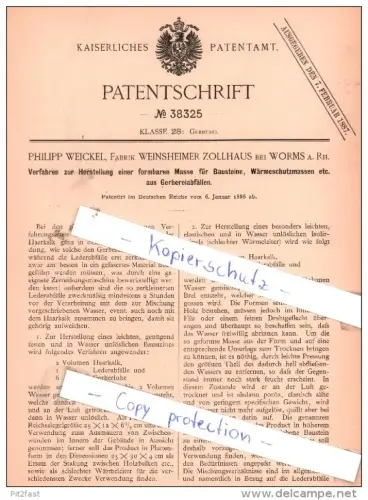 Original Patent - Philipp Weickel, Fabrik Weinsheimer Zollhaus bei Worms a. Rh. , 1886 ,  !!!