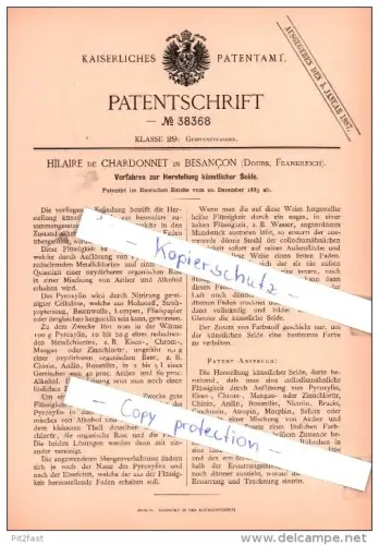 Original Patent - Hilaire de Chardonnet in Besancon , Doubs, Frankreich , 1885 , !!!