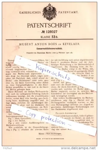 Original Patent - Hubert Anton Boes in Kevelaer , 1901 , Conservenbüchsenverschluß !!!