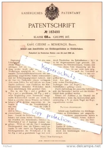 Original Patent - K. Giehne in Messkirch, Baden , 1906 , Anschließen von Kleidungsstücken !!!