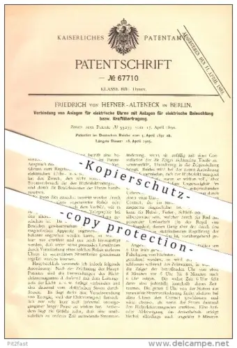 original Patent - Friedrich von Hefner-Alteneck in Berlin , 1891 , Verbindung von Anlagen für elektrische Uhren !!!