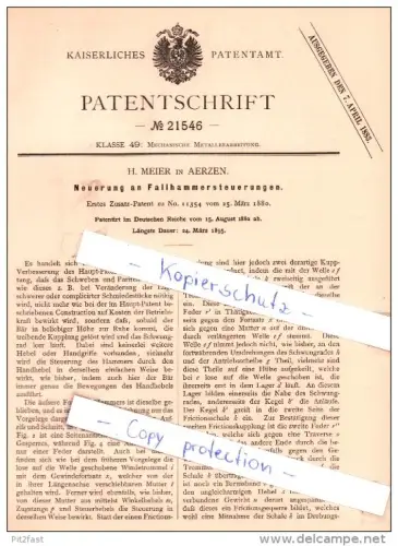 Original Patent - H. Meier in Aerzen , 1882 , Fallhammersteuerung , Hameln-Pyrmont !!!