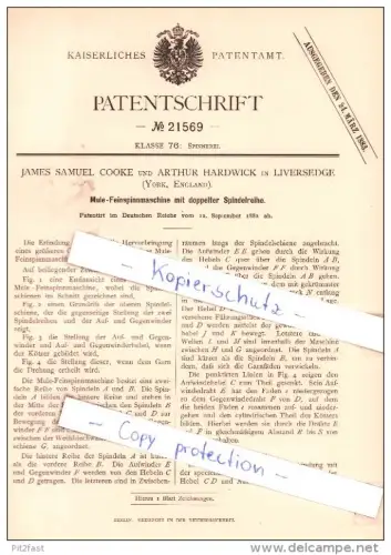 Original Patent - J. S. Cooke und A. Hardwick in Liversedge / Birstall , 1882 , spinning machine !!!