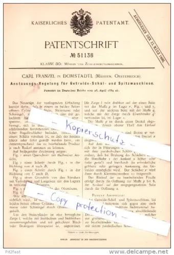 Original Patent - C. Franzel in Domstadtl / Domasov nad Bystricí , 1889 , Mühlen , Sternberk /  !!!