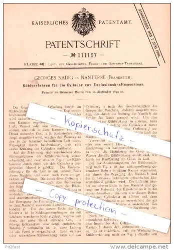 Original Patent - G. Nadig in Nanterre , Frankreich , 1899 , Luft- und Gasmaschinen !!!