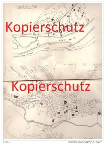 original Prospekt / Bericht - 1880 - Typhusepidemie in Oberriexingen und Denkendorf , mit Plan , Typhus , Arzt !!!