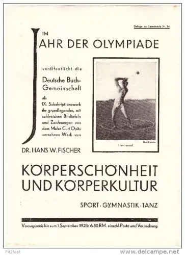 Altes Prospekt - Werbung 1928 - Im Jahr der Olympiade , Sport , Gymnastik , Tanz , Körperkultur , Fussball !!!