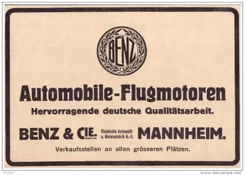 original Werbung - 1916 -  Benz & Cie. , Mannheim , Flugmotoren , Automobile !!!