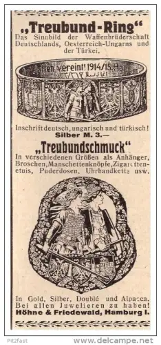original Werbung - 1916 - Kriegsschmuck , Treubund , Höhne & Friedwald , Patriotika , Fingerring , Militär , Armee !!!
