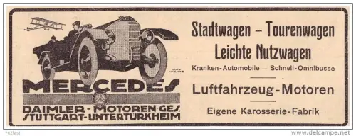 original Werbung - 1916 - Mercedes , Daimler in Stuttgart - Untertürkheim , Karosserie , Automobile !!!