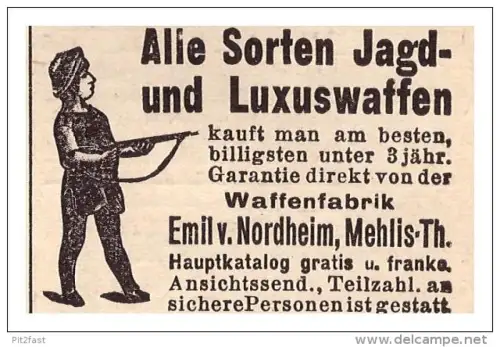 original Werbung - 1916 - Jagd- und Luxuswaffen , Emil von Nordheim in Zella-Mehlis , Suhl !!!