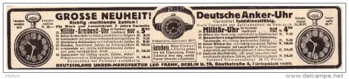 original Werbung - 1916 - Deutsche Anker-Uhr , Militäruhr , Leo Frank in Berlin , Uhrenmacher !!!