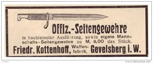 original Werbung - 1916 - Offizier - Seitengewehr , Bajonett , F. Kottenhoff in Gevelsberg i.W., Waffenfabrik !!!