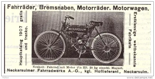 original Werbung - 1907 - NSU , Motorrad , Neckarsulm , moto , Motorräder !!!