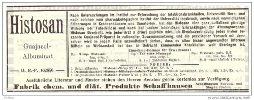 original Werbung - 1907 , Histosan , Fabrik in Schaffhausen , Kur , Arzt , Krankenhaus , Singen i. Baden !!