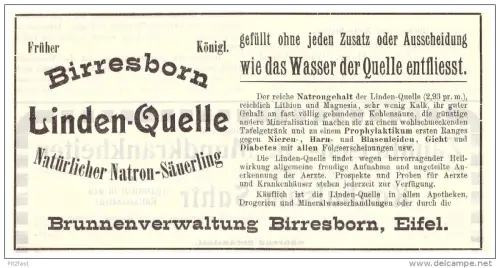 original Werbung - 1907 , Birresborn , Eifel , Lindenquelle , Kur , Arzt , Krankenhaus !!