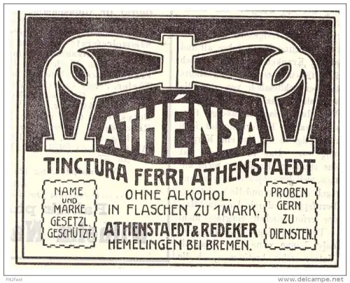 original Werbung - 1907 , Tinctura Athenstaedt & Redeker , Hemelingen b. Bremen , Kur , Arzt , Krankenhaus !!