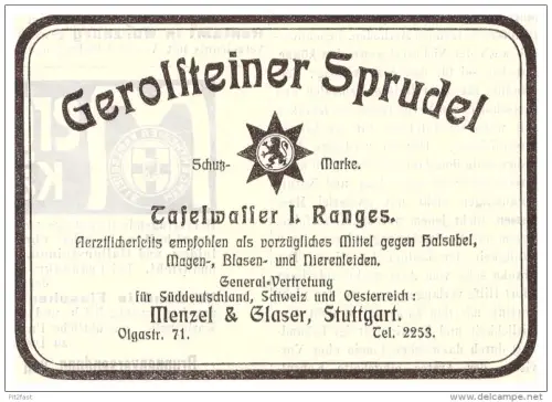 original Werbung - 1907 - Gerolsteiner Sprudel , Gerolstein , Menzer & Glaser , Kur , Arzt , Krankenhaus !!