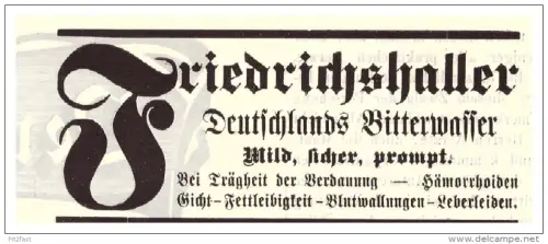 original Werbung - 1907 - Bitterwasser Friedrichshall , Kur , Arzt , Krankenhaus !!