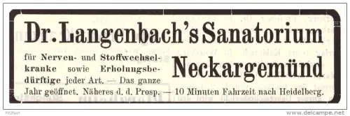 original Werbung - 1907 - Sanatorium in Neckargemünd , Dr. Langenbach  , Kur , Arzt , Krankenhaus !!