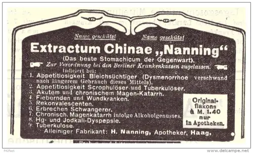 original Werbung - 1907 - H. Nanning in Haag , Extractum , Kur , Arzt , Krankenhaus !!
