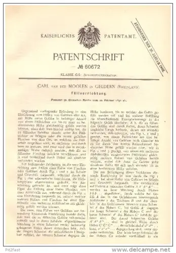 original Patent - Carl van der Moolen in Geldern , 1891 , Füllapparat , Alkohol , Bier , Wein , Flaschen !!
