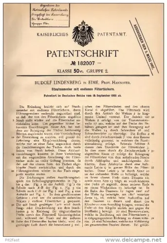 Original Patentschrift - R. Lindenberg in Eime b. Gronau , 1905 , Staubsammler mit endlosen Filtern , Filter !!!