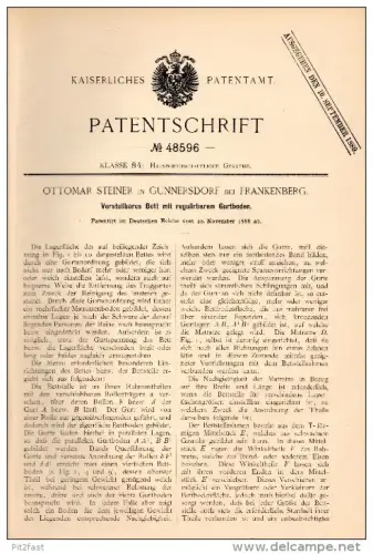 Original Patentschrift - O. Steiner in Gunnersdorf b. Frankenberg i.S., 1888 , verstellbares Bett , Matratze , Möbel !!!