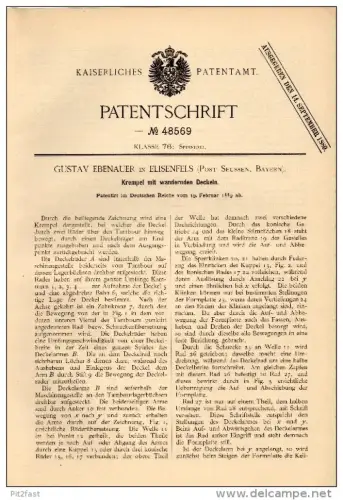 Original Patentschrift - Gustav Ebenauer  in Elisenfels b. Arzberg ,1889 , Apparat für Spinnerei , Spinnrad , Textilien
