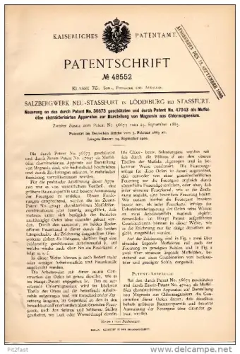 Original Patentschrift - Salzbergwerk in Löderburg b. Staßfurt , 1889 , Muffelofen für Magnesia und Chlormagnesium !!!