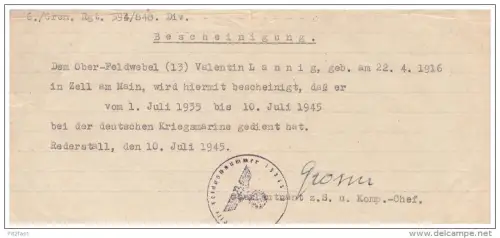 Kriegsmarine - Nachlass V. Lannig ,1933- 44, Rederstall , Kiel , Hettstadt , Zell a.M., Würzburg , Ahnenpass , Wehrmacht