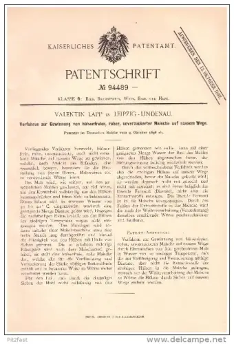 Original Patentschrift - Valentin Lapp in Leipzig - Lindenau , 1896 , Gewinnung von Maische ,. Brauerei , Bier , Alkohol