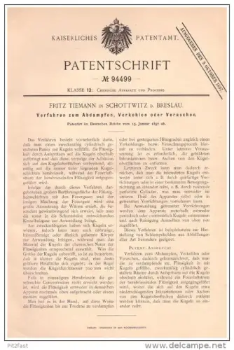 Original Patentschrift - F. Tiemann in Schottwitz / Sołtysowice b. Breslau ,1897, Verfahren zum Verkohlen und Veras