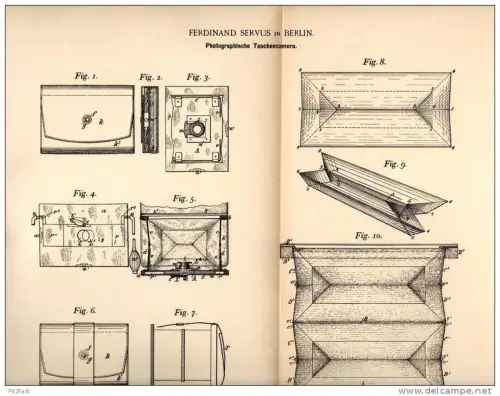 Original Patentschrift - F. Servus in Berlin , 1891 , photographische Taschen - Camera , Kamera , Photographie !!!