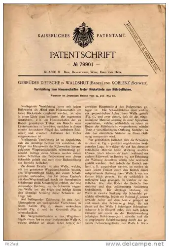 Original Patentschrift - Gebr. Dietsche in Koblenz / Schweiz , 1894 , Apparat für Brauerei , Rührwerk , Bier , Alkohol !